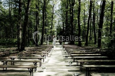 Chambre avec lit double, parquet clair, échelle en bois menant à une mezzanine, fenêtre avec rideaux et miroir debout.