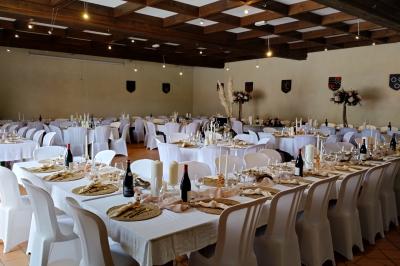 Champ de lotus en fleurs avec des feuilles vertes, des bourgeons et un étang en arrière-plan, entouré d'arbres.