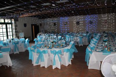 Champ de lotus en fleurs avec des feuilles vertes, des bourgeons et un étang en arrière-plan, entouré d'arbres.