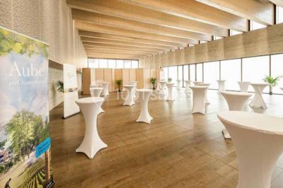 Un groupe de musiciens joue sur scène pendant qu'un public danse dans une salle éclairée et animée.
