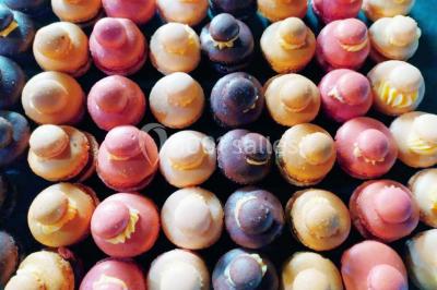 Miniature Location salle La Mulatière (Rhône) - Aquarium de Lyon #10 Plaque métallique ronde avec un motif de poisson découpé, accrochée à un mur clair, partiellement cachée par une plante…