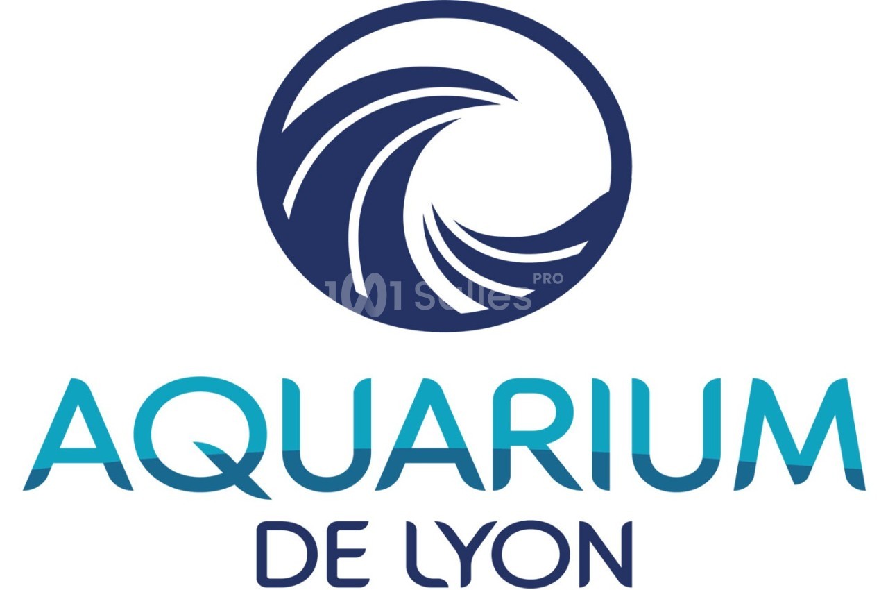 Logo de l'Aquarium de Lyon avec une vague stylisée en cercle bleu au-dessus du texte.