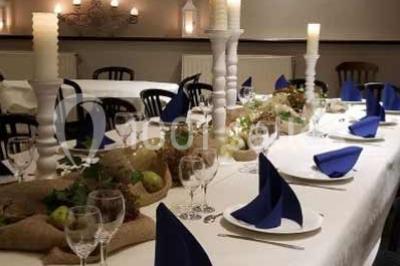 Miniature Location salle Belœil (Hainaut) - La Grange Aux Artistes #13 Jardin ensoleillé avec des palmiers au premier plan, pelouse verte et tables hautes recouvertes de nappes noires en arrière…