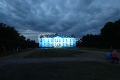 Miniature Location salle Ouzouer-sur-Trézée (Loiret) - Château de Pont-chevron #14 Voiture ancienne noire stationnée devant un bâtiment blanc entouré de jardins et d'arbres sous un ciel bleu.