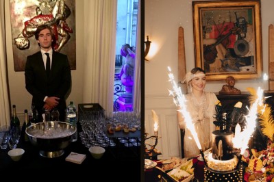 Miniature Location salle Paris 8 (Paris) - Le Loft Triangle d'Or Champs-Élysées #52 Image 1 : Un couple coupe un gâteau de mariage entouré d'invités et d'une table garnie de desserts. Image 2 : Salle de…