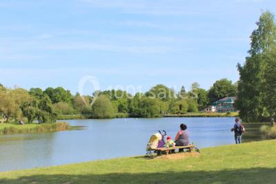Deux personnes jouent au tennis sur un court extérieur entouré d'arbres par une journée ensoleillée.