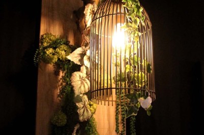 Assiette contenant des feuilles de radicchio garnies de foie gras et de morceaux de pomme disposés en étoile.