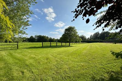 Miniature Location salle Namur (Province de Namur) - Le Domaine de L’Escaille #42 Structure gonflable noire avec cibles circulaires rouges et blanches, installée sur une pelouse en plein air.