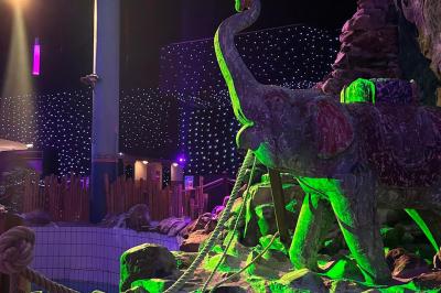 Miniature Location salle Paris 15 (Paris) - La Palmeraie #21 Salle de réception avec tables hautes noires, verres lumineux et éclairage tamisé dans une ambiance festive.