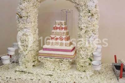 Assiette gastronomique avec un feuilleté garni, sauce, salade verte au parmesan et tomate cerise.