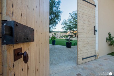 Miniature Location salle Coudoux (Bouches-du-Rhône) - Château Saint Hilaire #31 Un couple en tenue de mariage s'enlace dans un champ entouré d'oliviers sous une lumière douce.