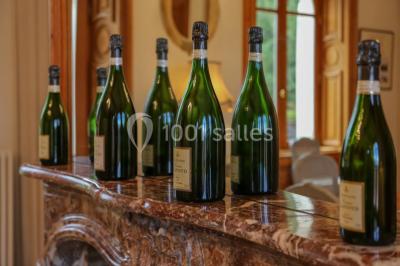 Miniature Location salle Épernay (Marne) - Château Comtesse Lafond #25 Vue nocturne d'une réception dans une tente éclairée, installée devant un bâtiment de style château.