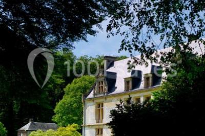 Miniature Location salle Saint-Romain-de-Colbosc (Seine-Maritime) - Château de Gromesnil #5 Pelouse verdoyante bordée d'arbres hauts sous un ciel bleu clair, avec une petite structure en briques à gauche.