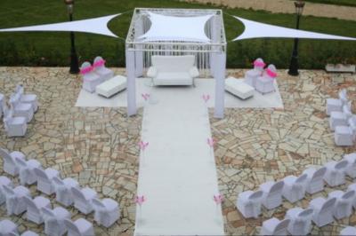 Parking extérieur avec plusieurs voitures stationnées, entouré d'arbres et offrant une vue dégagée au loin.