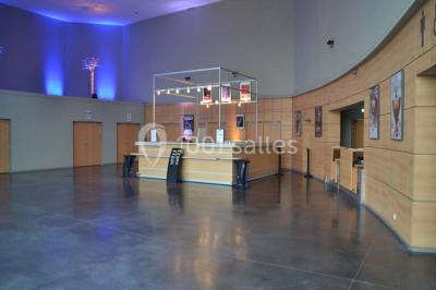 Miniature Location salle Dammarie-les-Lys (Seine-et-Marne) - Espace Pierre Bachelet #23 Entrée vitrée illuminée avec des plantes en pot disposées en rangées et éclairage coloré.