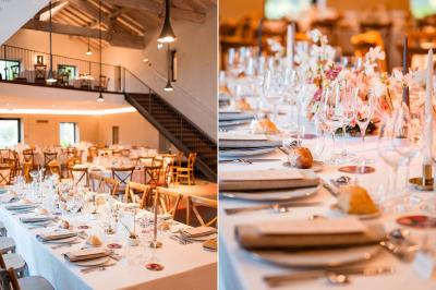 Miniature Pavillon - Dîner dansant (Crédit photo Alexandre Roschewitz) Vue d'une salle de bain avec double vasque en bois et d'une chambre lumineuse avec parquet et grandes fenêtres.