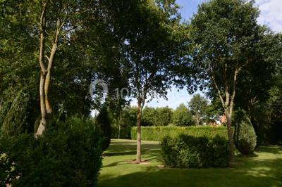 Miniature Location salle Limours (Essonne) - Domaine du Golf #20 Vue aérienne d'un jardin arboré avec des allées herbeuses, entouré de champs et de quelques bâtiments résidentiels.