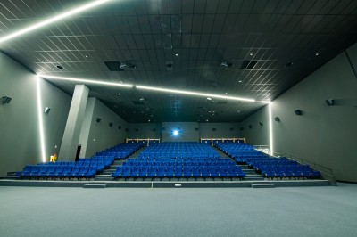 Miniature Location salle Tremblay-en-France (Seine-Saint-Denis) - Pathé Aéroville #4 Façade d'un cinéma Pathé avec enseignes lumineuses, affiches de films et entrée principale visible.