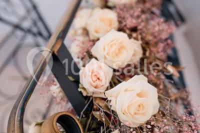 Miniature Location salle Noisy-le-Grand (Seine-Saint-Denis) - Victoria Park #7 Illustration en noir et blanc de grilles ouvertes devant des arbres, avec le texte ’Victoria Park, l'événementiel autrement’.