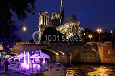 Miniature Location salle Paris 5 (Paris) - La Péniche Notre Dame de Paris #10 Personnes dansant dans une salle faiblement éclairée avec des lumières colorées créant une ambiance festive.