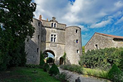 Miniature Location salle Cezais (Vendée) - Château de la Cressonnière #19 Un homme debout, bras ouverts, s'exprime devant un mur en pierre, avec une chaise en bois à côté de lui.