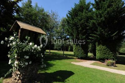 Feu d'artifice illuminant le ciel nocturne au-dessus d'arbres sombres dans un parc.