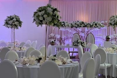Rouleau croustillant servi sur un lit de légumes colorés avec une garniture florale sur une assiette blanche.