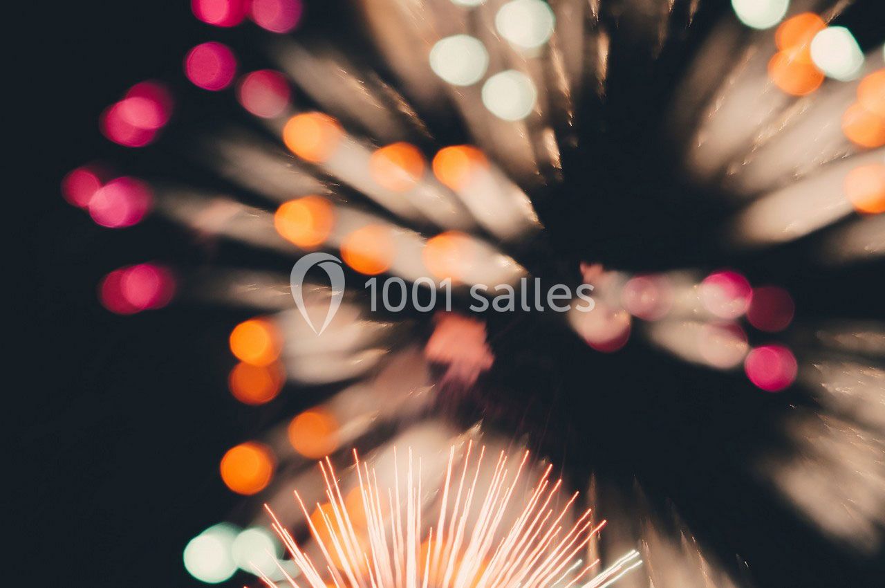 Effet de flou artistique sur des feux d'artifice multicolores illuminant un ciel sombre.