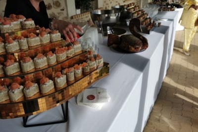 Miniature Traiteur Marles-en-Brie (Seine-et-Marne) - Eclat des Saveurs #103 Assiette composée de foie gras, gelée, pain brioché, tranches d'orange, groseilles, jeunes pousses et graines noires.