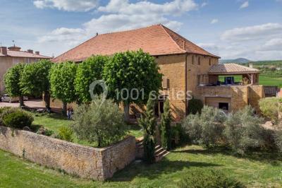 Miniature Location salle Pouilly-le-Monial (Rhône) - Domaine des Coteaux d'Or #12 Montgolfière verte posée sur un chemin de terre entouré de végétation sous un ciel nuageux.