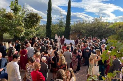 Miniature Location salle Pouilly-le-Monial (Rhône) - Domaine des Coteaux d'Or #13 Montgolfière verte posée sur un chemin de terre entouré de végétation sous un ciel nuageux.