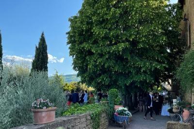 Miniature Location salle Pouilly-le-Monial (Rhône) - Domaine des Coteaux d'Or #47 Montgolfière verte posée sur un chemin de terre entouré de végétation sous un ciel nuageux.