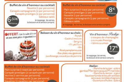 Carte de menu d'un restaurant avec des options d'entrées, plats, desserts, boissons et formules détaillées.