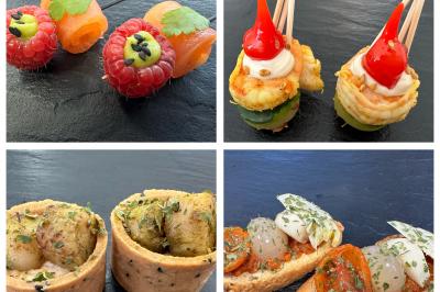 Miniature Traiteur Bezons (Val-d'Oise) - 3G Réceptions #7 Gâteau à trois étages décoré de motifs dorés, plumes blanches et perles, avec une inscription d'anniversaire.