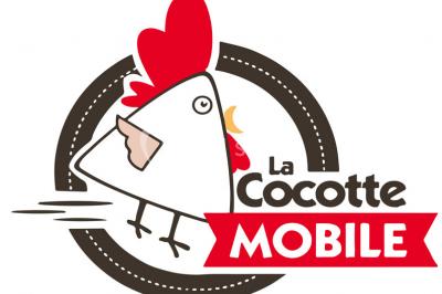 Miniature Traiteur Champigny-sur-Marne (Val-de-Marne) - La Cocotte Mobile #24 Illustration d'une poule stylisée en mouvement avec le texte ’La Cocotte Mobile’ sur un fond circulaire.