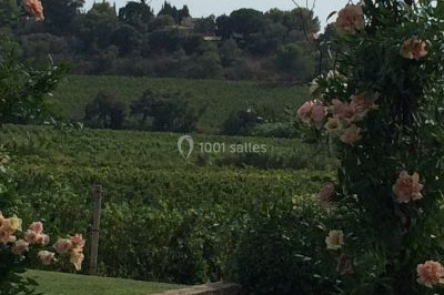 Miniature DJ Saint-Étienne (Loire) - Ruby Events #14 Salle de réception décorée avec des lumières violettes, tables dressées et écran affichant des prénoms.