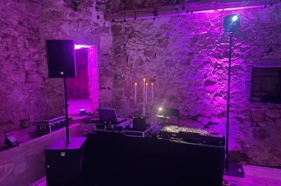 Miniature DJ Gagny (Seine-Saint-Denis) - Jour Précieux #34 Une femme en robe blanche joue de la harpe dans une salle décorée avec des plantes et des lumières.