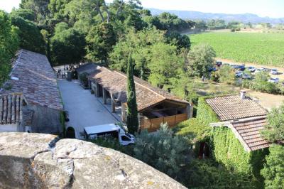 Façade d'une grande maison blanche entourée d'arbres, avec une pelouse verdoyante au premier plan.