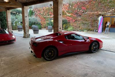 Façade d'une grande maison blanche entourée d'arbres, avec une pelouse verdoyante au premier plan.