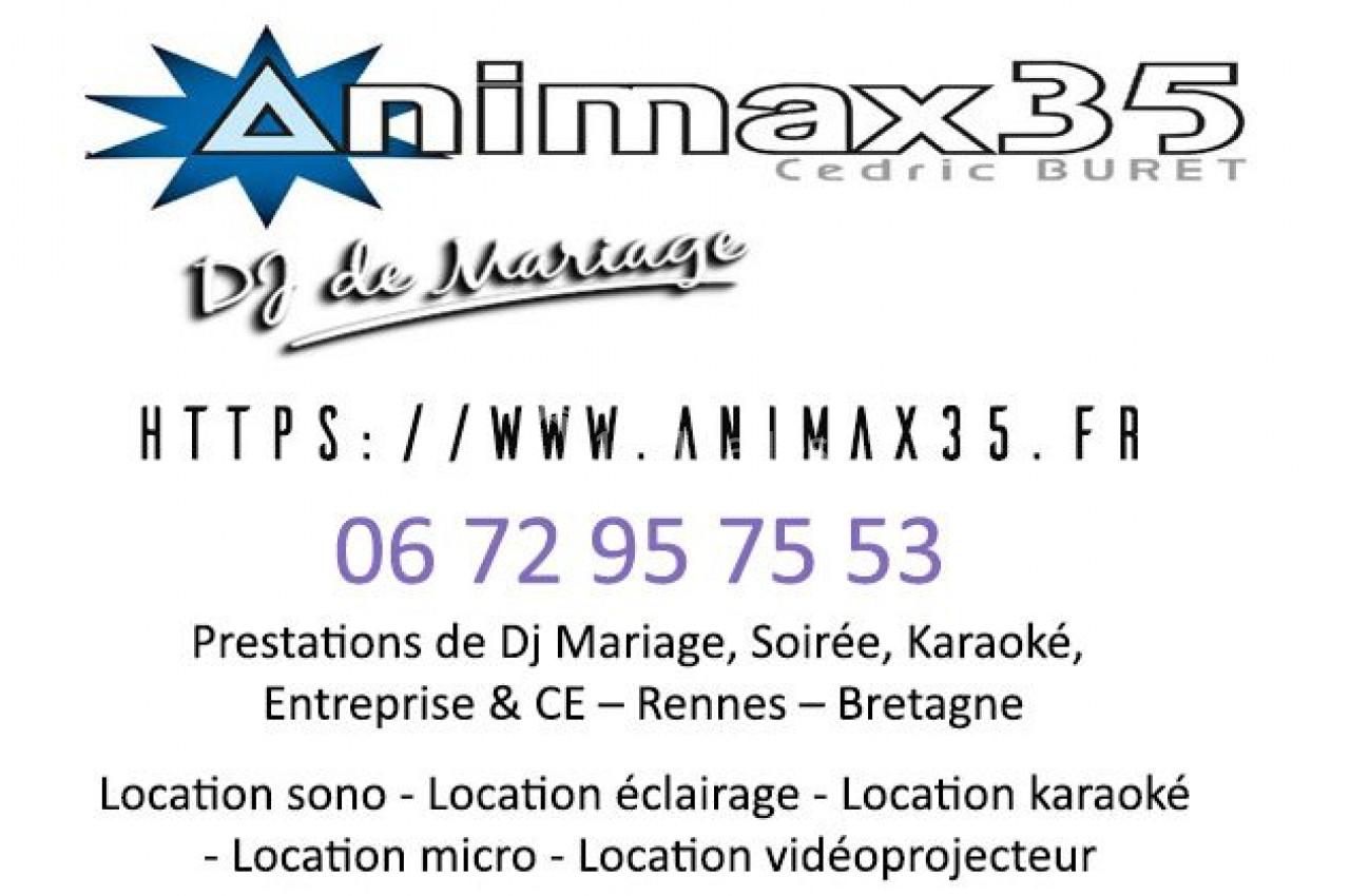 Bannière présentant les services d'un DJ en Bretagne avec photos d'événements, éclairages et coordonnées de contact.