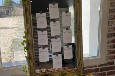 Miniature V Déco Evénements #9 Centre de table avec bouquet de fleurs blanches et roses, numéro de table ’1’ et bougies sur une nappe blanche.