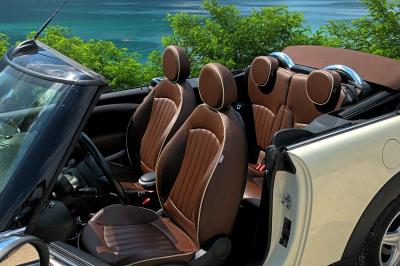 Miniature David J. Location #17 Six voitures blanches et noires alignées sur un parking, disponibles pour des locations de courte durée.