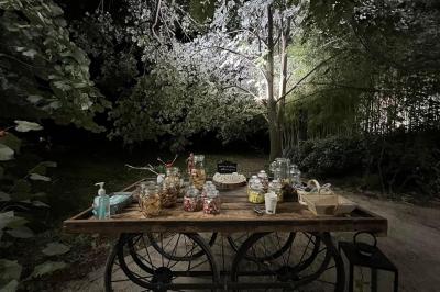 Miniature Location salle Miramas (Bouches-du-Rhône) - La Bambouseraie de Sulauze #32 Chambre lumineuse avec lit double, commode en bois, portant à vêtements, télévision et poutre apparente au plafond.