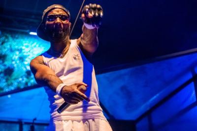 Miniature DJ Orgeval (Yvelines) - DJ Velrich #23 Un DJ mixe en plein air devant une foule, avec l'Arche de la Défense en arrière-plan.