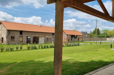 Des chèvres se tiennent près d'une clôture dans un champ herbeux entouré de barrières en bois.