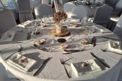 Des chèvres se tiennent près d'une clôture dans un champ herbeux entouré de barrières en bois.