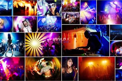 Miniature DJ Hyères (Var) - Prom'Art DJ Didou #12 Des artistes en costumes brillants dansent sur une scène illuminée par des projecteurs colorés et un écran lumineux.