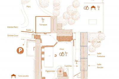 Miniature Plan des lieux Deux verres de cocktail bleu posés sur le bord d'une piscine, avec une serviette blanche enroulée à côté.
