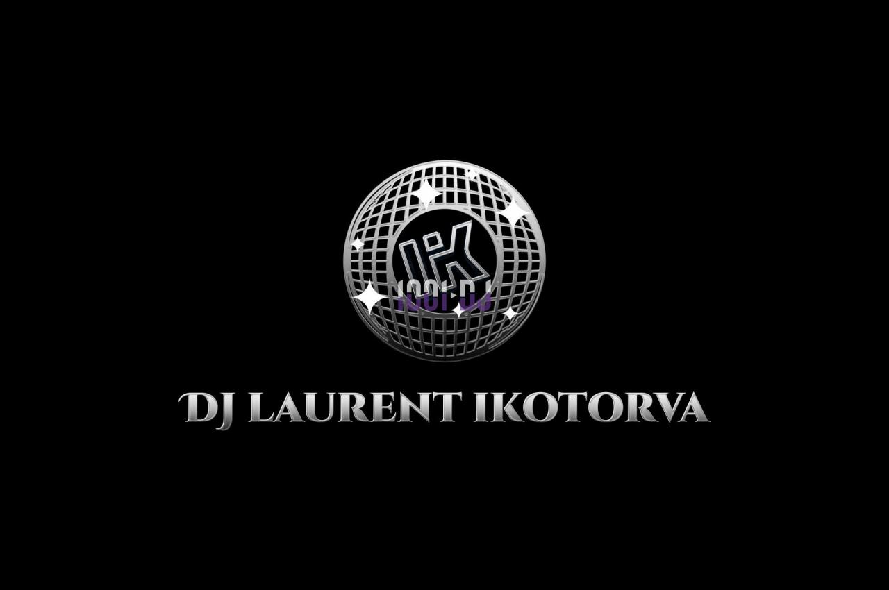 Logo représentant une sphère métallique texturée en forme de globe avec le texte ’DJ Laurent Ikotorva’ en dessous.