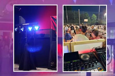 Miniature DJ La Queue-les-Yvelines (Yvelines) - DJ Braz #5 Main ajustant les réglages sur une table de mixage DJ illuminée par des lumières colorées.